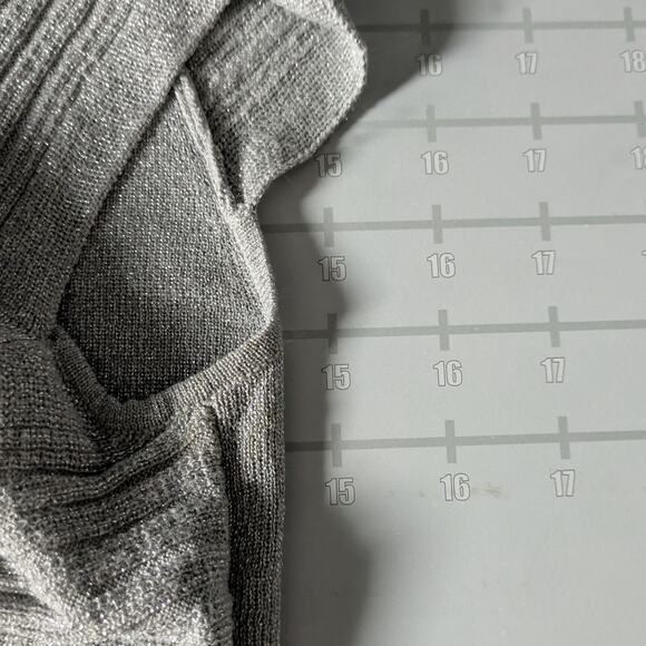 White House Black Market Tie Front Top Womens M Silver Gray Cap Sleeve Shimmer - Picture 7 of 8